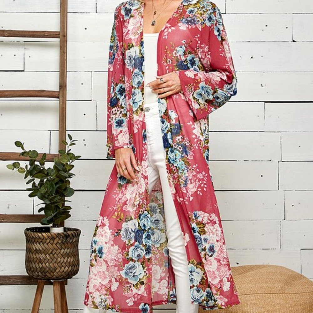 NEW KIMONO FLORAL KAFTAN duster cardigan wrap plus & reg SM-4X sexy boho flirty